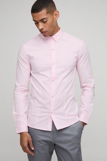 Långärmad skjorta i slim fit med krage pink