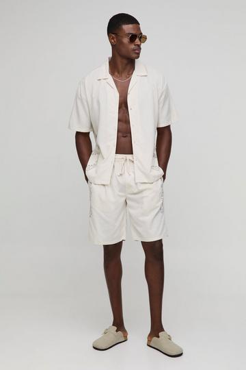 Oversized Pocket Detail Linen Blend Shirt & Short Set natural