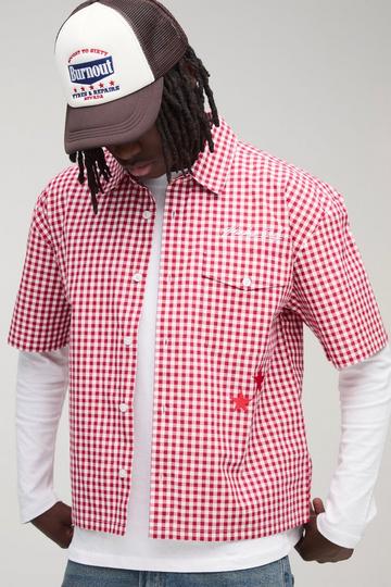 Oversized Pocket Detail Micro Check Boxy Shirt red