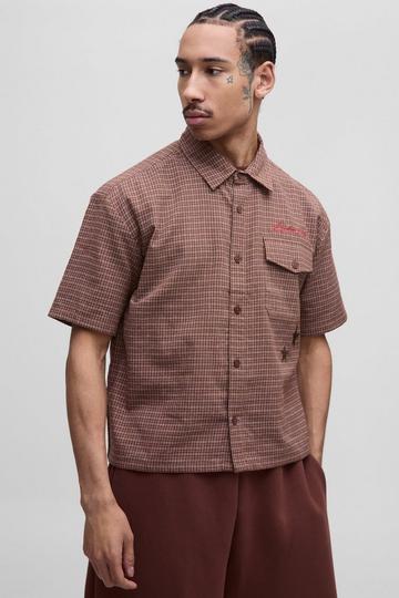 Oversized Pocket Detail Micro Check Boxy Shirt chocolate