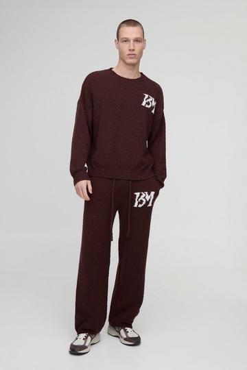 Brushed Boucle Knitted Branded Jumper Tracksuit chocolate