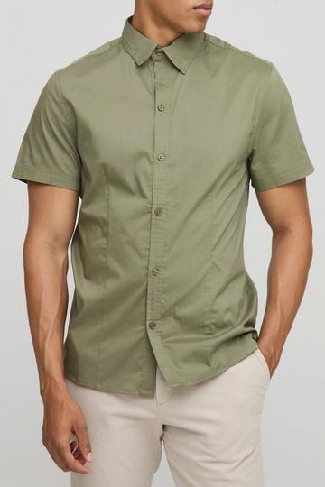 Basic Slim Fit Met Korte Mouwen En Kraag khaki
