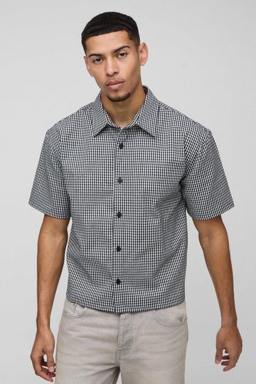 Oversized Boxy Micro Check Chest Pocket Shirt black