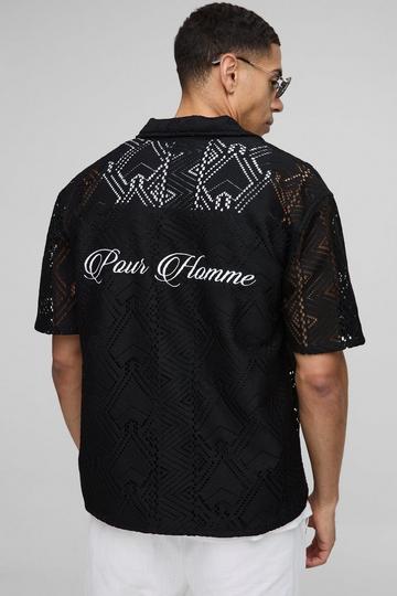 Oversized Official Homme Embroidered Open Weave Shirt black