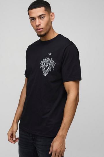 Gothic Heart Print T-Shirt black