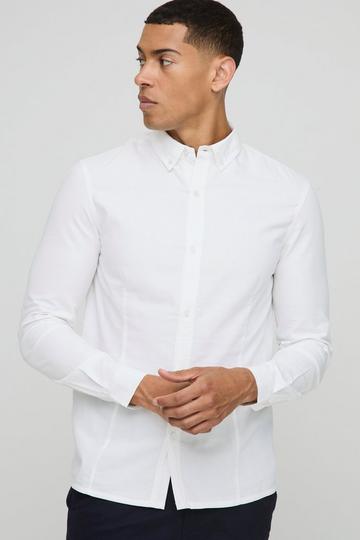 Långärmad oxfordskjorta i slim fit med knappar white