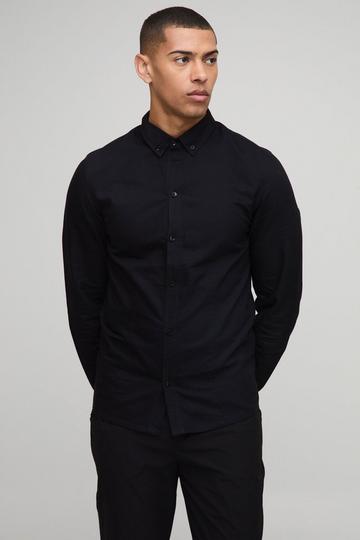 Slim Fit Oxford Overhemd Met Knopen En Kraag En Lange Mouwen black
