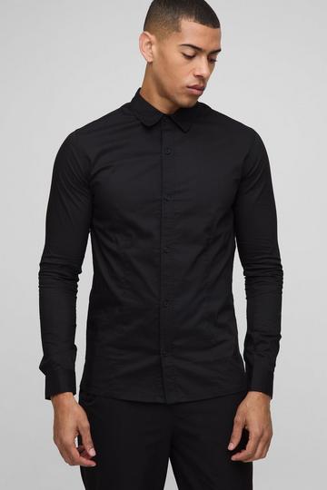 Basic Stretch Overhemd Met Lange Mouwen En Kraag black