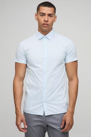 Basic Stretch Overhemd Met Korte Mouwen En Kraag light blue