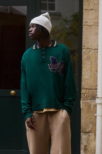 Oversized Gebreide Boxy Polo green