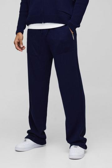 Navy Relaxed Knitted Side Panel Joggers