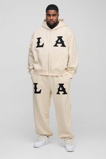 Ecru White Plus Oversized Boxy Zip Thru LA Applique Stripe Tracksuit