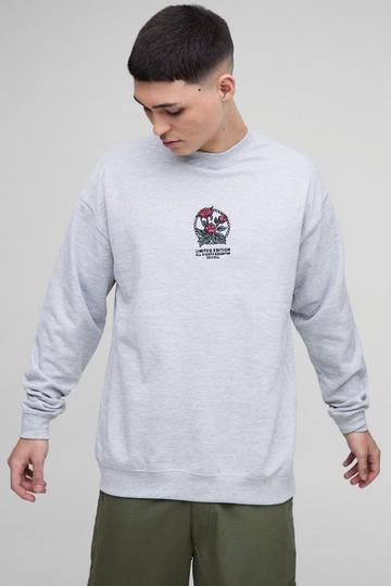 Oversized Embroidered Limited Edition Floral Printed Sweatshirt grey marl