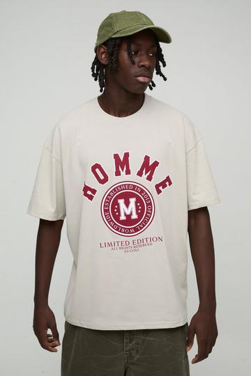 Oversized Homme Established Varsity Printed T-Shirt stone