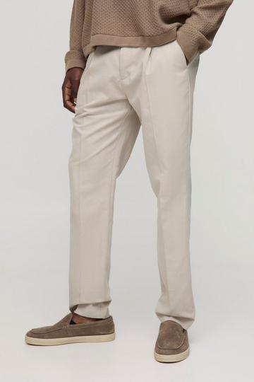 Geplooide Linnen Slim Fit Broek natural