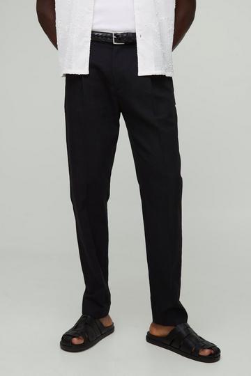 Slim Fit Linen Blend Crease Front Trouser black