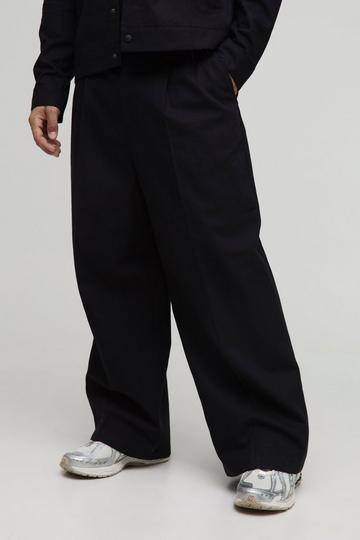 Geplooide Linnen Wide Leg Broek Met Tailleband black
