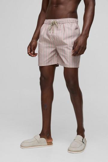 Mid Length Stripe Swim Short dusky pink