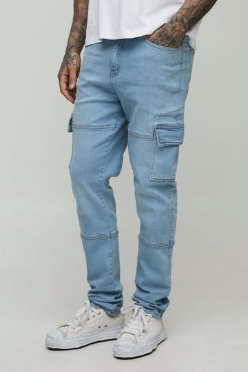 Tall Seam Detail Cargo Slim Fit Jeans light wash