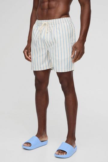 Mid Length Stripe Swim Short ecru