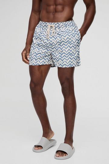 Short Length Abstract Print Swim Short ecru