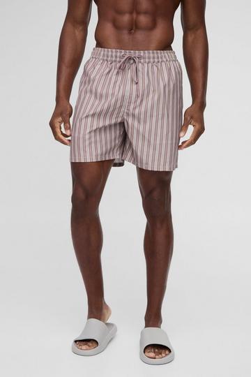 Mid Length Stripe Swim Short brown