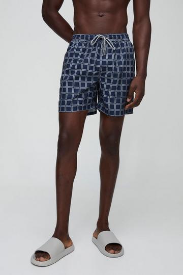 Mid Length Check Swim Short navy