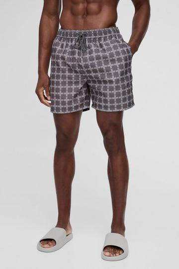 Mid Length Check Swim Short taupe