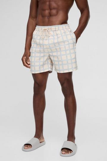 Mid Length Check Swim Short ecru