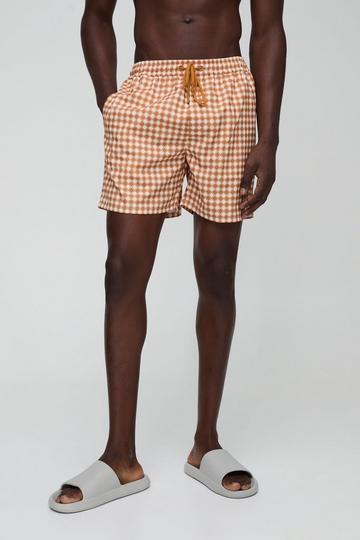 Mid Length Geo Print Swim Short burnt orange