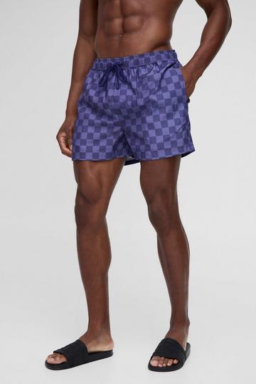 Short Length Checkerboard Swim Short navy