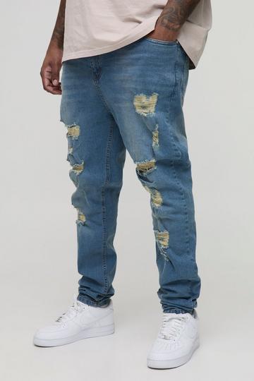 Plus Multi Rip Skinny Stacked Jeans antique blue