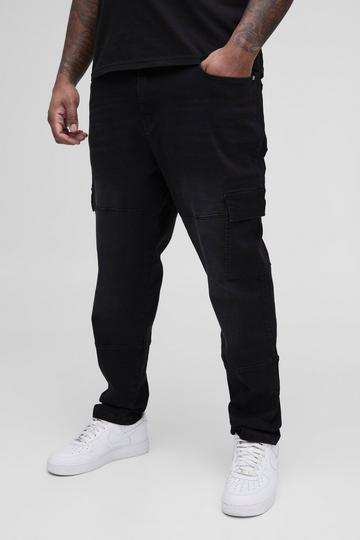 Plus Seam Detail Cargo Slim Fit Jeans washed black