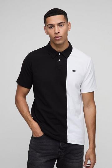 Slim Fit Man Pique Colour Block Polo black