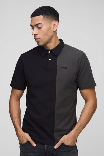 Slim Fit Man Pique Colour Block Polo black