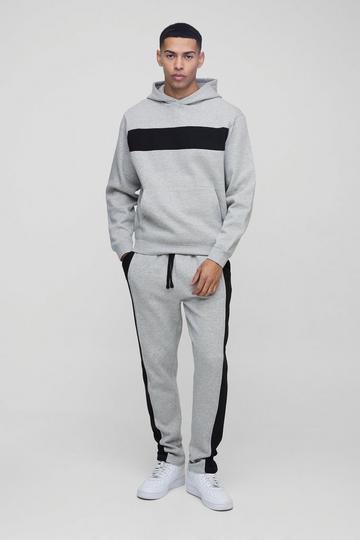 Man Color Block Trainingspak Met Capuchon grey marl