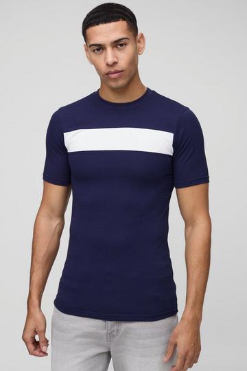 Navy Muscle Fit Man Colour Block T-Shirt