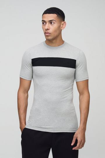 Grey Muscle Fit Man Colour Block T-Shirt