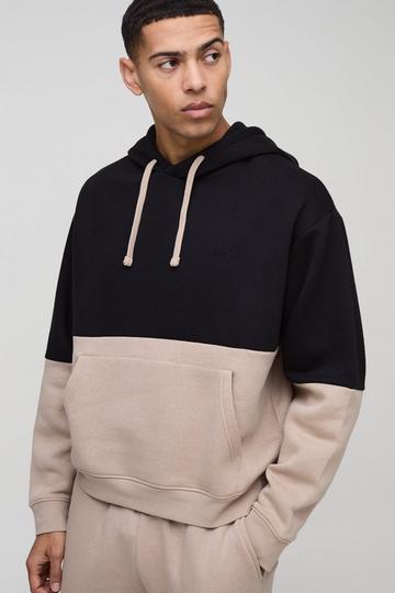 Oversized Boxy Man Colour Block Hoodie taupe