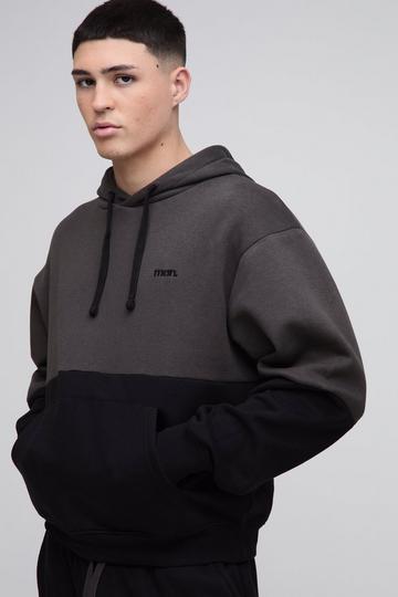 Black Oversized Boxy Man Colour Block Hoodie