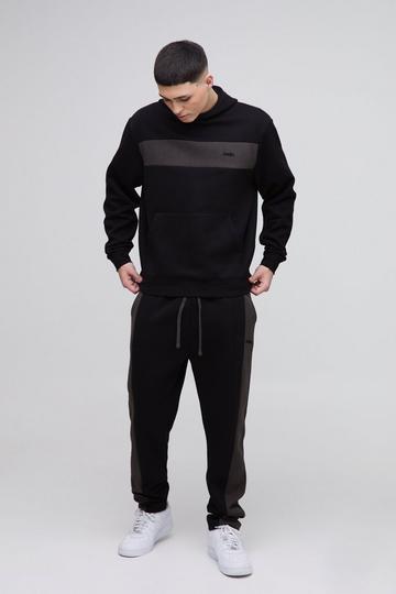 Man Colour Block Hooded Tracksuit black