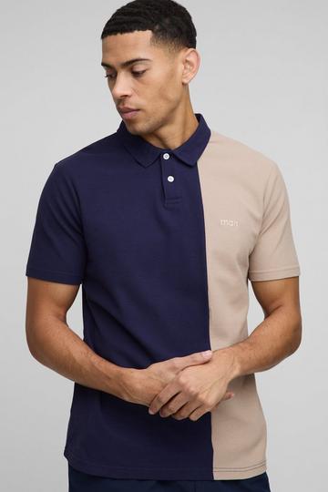 Slim Fit Man Pique Colour Block Polo navy