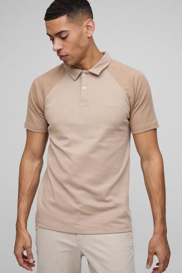 Slim Fit Man Raglan Interlock Polo taupe