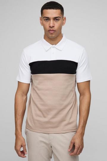 Man Verweven Color Block Slim Fit Polo taupe