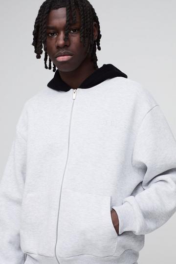 Oversized Boxy Man Colour Block Zip Through Hoodie grey marl