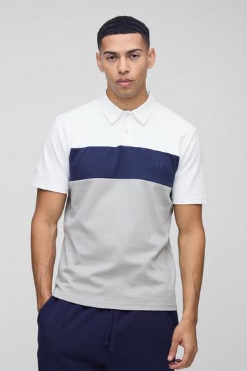 Slim Fit Man Colour Block Interlock Polo grey