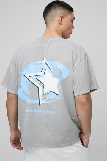 Oversized Official Globe Star Print Washed T-Shirt grey