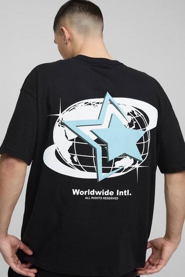 Oversized Official Globe Star Print T-Shirt black