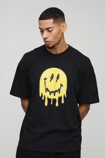 Oversized Druipende Smiley T-Shirt Met Print black