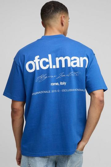 Oversized Ofcl Man T-Shirt Met Brede Nek cobalt